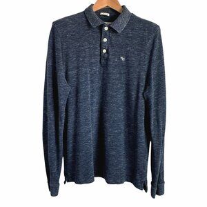 Abercrombie & Fitch Men's Muscle Polo XXL Long Sleeve Dark Blue Cozy Fall Preppy